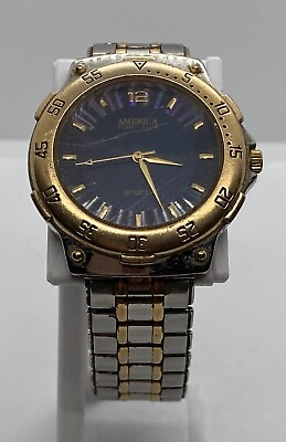 #ad AMERICA BY PERRY ELLIS Mens Watch Blue Dial Gold Silver 6 3 4” Stainless Band $6.90