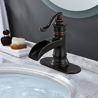 #ad Oil Rubbed Bronze Bathroom Faucet Waterfall Single Handle Sink Mixer Tap w Cover $42.00