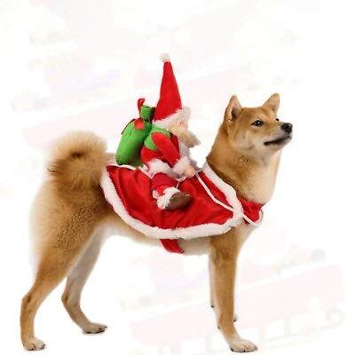#ad Christmas Costumes Dog Cat Pet Santa Riding Claus Outfit Funny Fancy Clothes $21.25