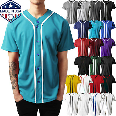 #ad Mens Baseball JERSEY Raglan Plain T Shirt Team Sport Button Fashion Tee Casual $25.99