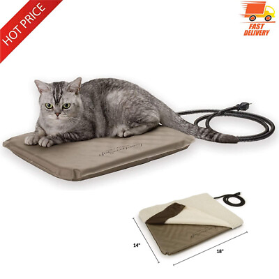 #ad Heated Pet Bed Warmer Indoor outdoor Heats small Dog Cat Bed Electric Pad $96.51