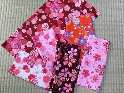 #ad Japanese Kimono pattern fabric very cute cotton 100% A set of 6 20 quot;x 8 .5quot; $65.00