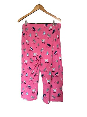 #ad Munki Munki Womens Pink Cat Kitten Pajama Bottoms Fish Bowl Snorkling Cropped XL $15.99