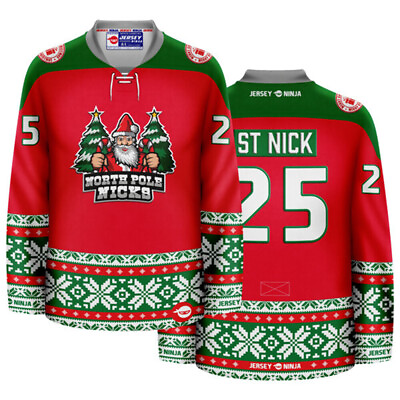 #ad Christmas North Pole Nicks Red Holiday Hockey Jersey $134.95