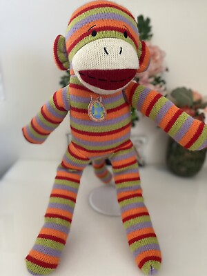 #ad Sock Monkey Collectors Choice 19quot; Bright Striped Stuffed Animal 2009 Plush $33.00
