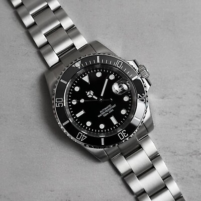 #ad 40mm Black Custom Sub Date Style Mod Watch NO LOGO w NH35 Automatic Movement $159.85