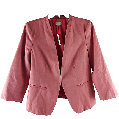 #ad Loft Womens Sz 14 Linen Blend Pink Herringbone 1 Hook Lined Suit Blazer NWT $98 $28.89
