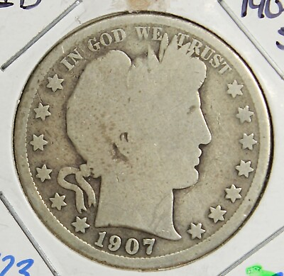 #ad 1907 S BARBER SILVER HALF DOLLAR COLLECTOR COIN FREE SHIPPING $23.00