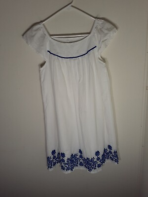 #ad Cherokee Womens Dress Size XL White Lined Embroidered Blue Trim Cap Sleeve $15.60