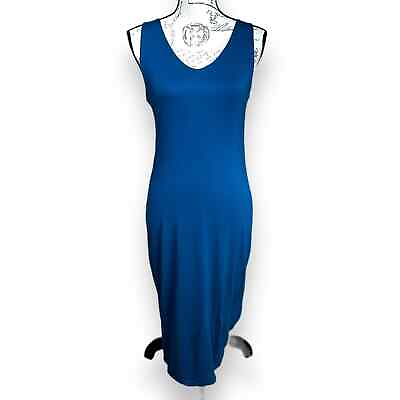 #ad New Livi by Olivia Rae Blue V Neck Bodycon Tank Lined Fitted Midi Dress Small $34.99