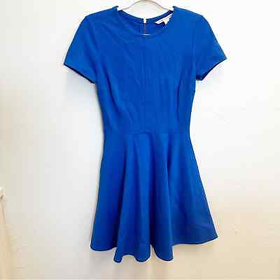 #ad Diane Von Furstenburg Ivana Women Blue Ponte Circle Fit Flare Dress Short Sleeve $50.00