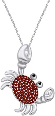 #ad Crab Charm Pave Pendant Necklace Round Gemstone 14k White Gold Plated $67.51