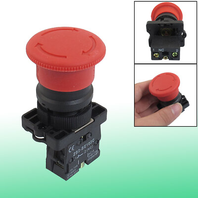 #ad 22mm NC N C Red Mushroom Emergency Stop Push Button Switch 600V 10A ZB2 BE102C $13.21