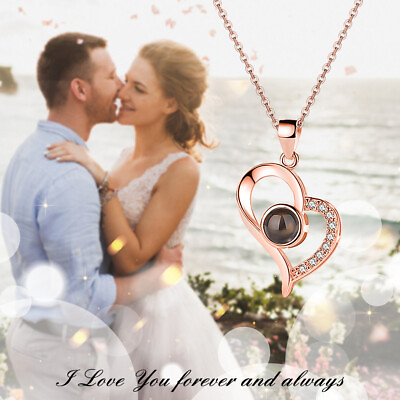 #ad I Love You Necklace 100 Languages Projection Heart Pendant Necklace Copper Gift $10.93