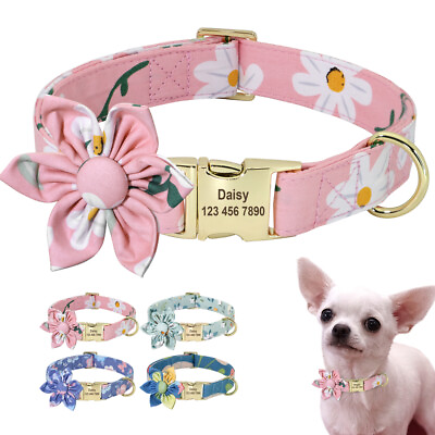 #ad Flower Girl Dog Collar Custom Personalized Buckle for Female Dogs Floral Pattern $11.49