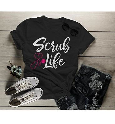 #ad Women#x27;s Scrub Life T Shirt Nurse Shirt Stethoscope Tee Gift Ideas Nursing Nurses $23.45