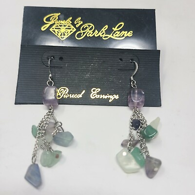 #ad New Park Lane Pierced Flourite Stone Dangle Beaded Earrings Green Purple 2 in. $19.99