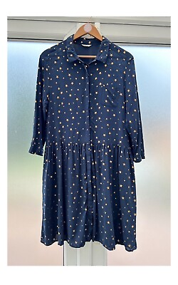 #ad HUSH Blue amp; Gold Metallic Star Print Mini Shirt Dress Size 12 GBP 28.99
