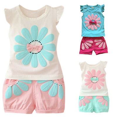 #ad Toddler Kids Baby Boys Girls Flower Outfits T shirt TopsShorts Pant Clothes Set $14.29