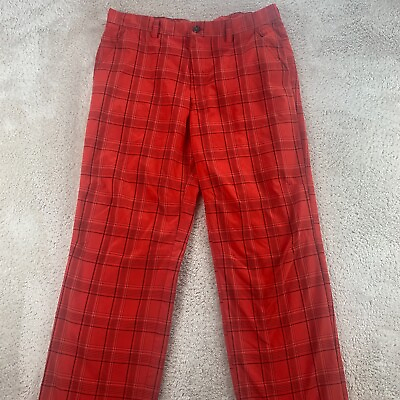 #ad Izod Men’s PerformX Golf Pants Red Black Plaid Size 36x32 $24.95