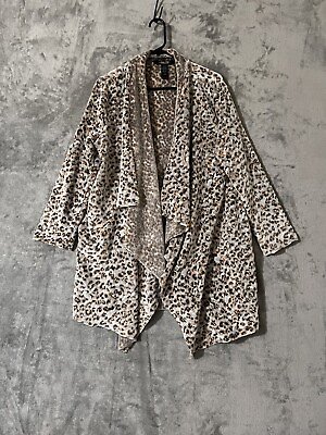 #ad Rene Rolf Thick Velvety Robe Leopard Gray Brown Plush Women’s Size L Open Front $19.80