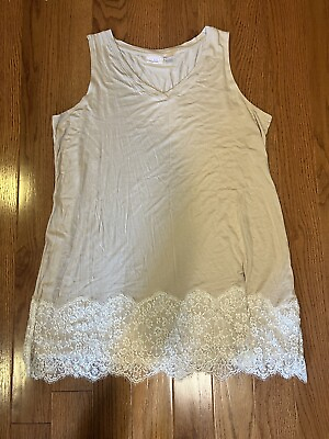 #ad Lori Goldstein Logo Layers Top Large Lagenlook Lace Layering Neutral $14.98