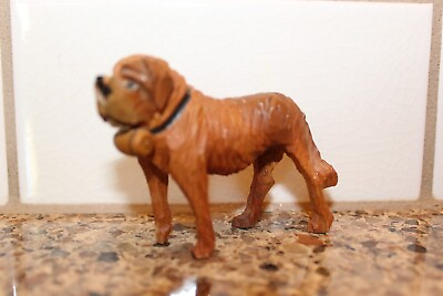 #ad Vintage Miniature Hand Carved Wood Saint Bernard Rescue Dog 2.25” Tall X 3” Long $14.99