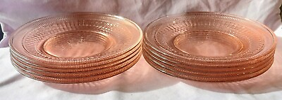 #ad 5 Vtg Anchor Hocking Annapolis Rosewater Salad Plate 8” Pressd Glass Pink Dishes $35.99