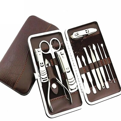 #ad 12PCS Pedicure Manicure Set Nail Clippers Cleaner Cuticle Grooming Kit Case $7.85