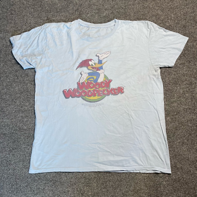 #ad Vintage Mens Woody Woodpecker Graphic T Shirt White Single Stitch Crew Neck XL $8.00