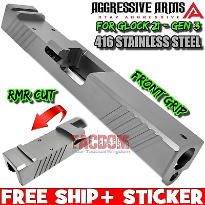 #ad AGGRESSIVE ARMS USA BLASTED STAINLESS STEEL RMR SLIDE For GL0CK 21 45 45ACP G21 $159.00