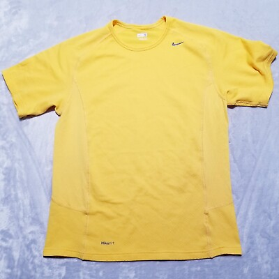 #ad Nike Fit Dry Mens S Small T Shirt Athletic Yellow Logo Short Sleeve $7.98