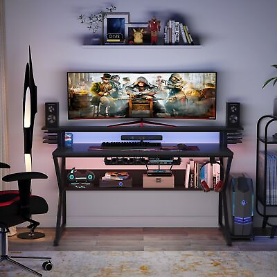 #ad Tribesigns 47quot; Gaming Computer Desk with Hutch Shelf CD Holder amp; Headphone Hook $164.66