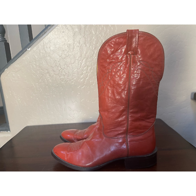 #ad Nocona Boots Mens Cowboy Western Orange Pull On Pointed Toe 10 D $150.00