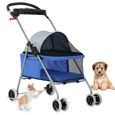 #ad #ad Cat Dog Stroller Cage 4 Wheel Portable Travel Carrier $52.87