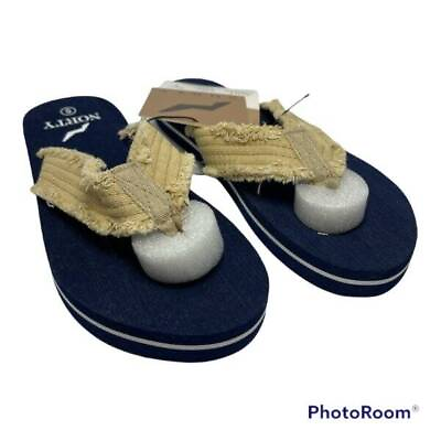#ad Norty Boy#x27;s Lightweight Canvas Strap Thong Flip Flop Navy Size 6 Kids NWT shoes $15.97
