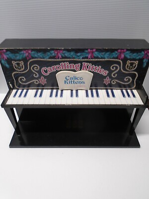 #ad Carolling Kitties Calico Kittens by Enesco Piano Wood Display Plays Music w flaw $16.19