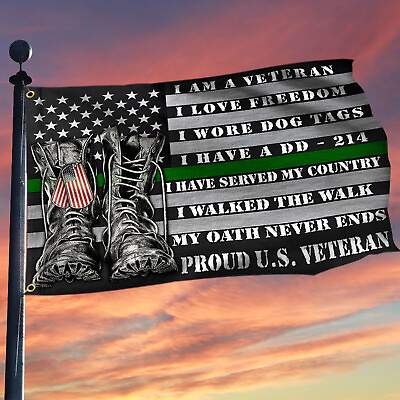 Proud U.S Veteran PatriotWalk The Walk Freedom Dog Strong American Grommet Flag $39.99