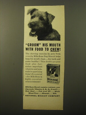 #ad 1948 Nabisco Milk Bone Biscuits Ad Groom his mouth with food to chew $19.99