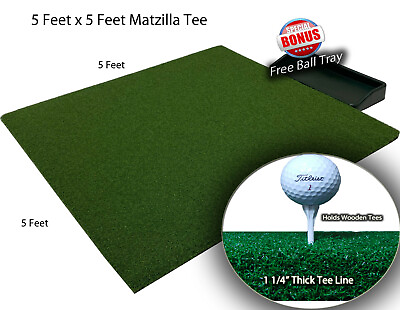 #ad 5#x27; x 5#x27; Wood Tee Elite Grass Golf Mat Chipping Driving Range Practice Ball Tray $239.24