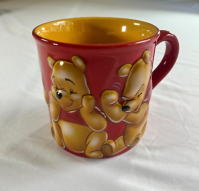 #ad Disney 3D Winnie The Pooh Large Ceramic Coffee Mug Red Yellow $21.99