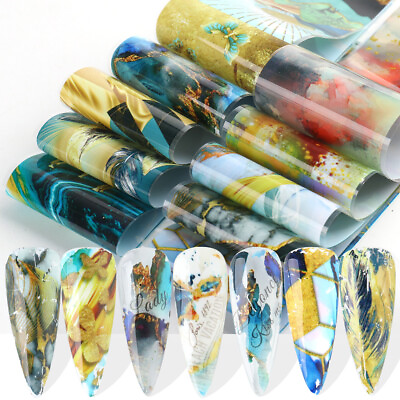 #ad 10Pcs Colorful Marble Designs Nail Art Transfer Foil Sticker Decals Manicure DIY $2.35