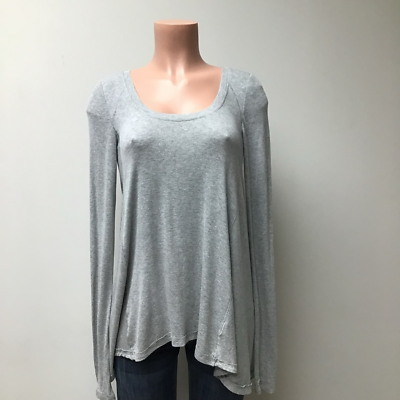 #ad Free People Womens Knit Tunic Top Gray Heathered Long Sleeve High Low Stretch XS $22.38