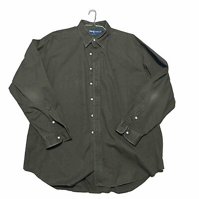 #ad Polo Ralph Lauren Dark Green Long Sleeve Button Shirt 2XL Brown 100% Cotton $10.00