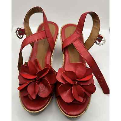 #ad Jaclyn Smith Women’s Red Flower Platform Cork Shoes Sandals Buckle Strap Size 6 $16.15