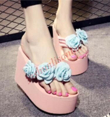 #ad Womens Summer Sandals Flower Platform Flip Flop Platform High Heel Shoes $30.88