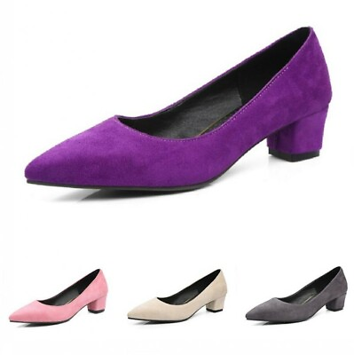 #ad New Womens Pointy Toe Casual Suede Fabric Slip On Shoes Low Block Heels Pumps D $34.71