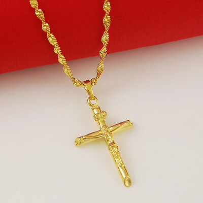 #ad 24K Yellow Gold Plated Jesus Cross Pendant Necklace Womens Retro Jewelry JP112 $7.92