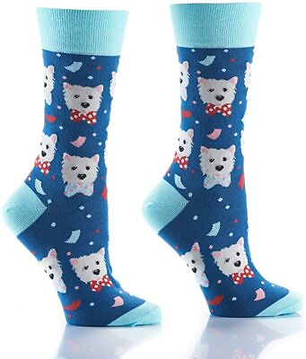 #ad Women#x27;s Party Pooch Blue Grey Dog Compact Cotton Crew Socks Medium $13.95