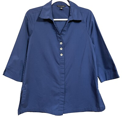 #ad Zac amp; Rachel Womens Blouse Size Medium 3 4 Sleeve Shirt Button Accents Blue $18.95
